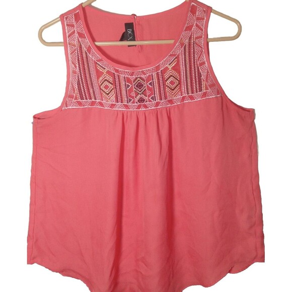 BCX Women's Sleeveless Top Tribal Design Summer Peach Lightweight Open Back SL - Picture 2 of 9